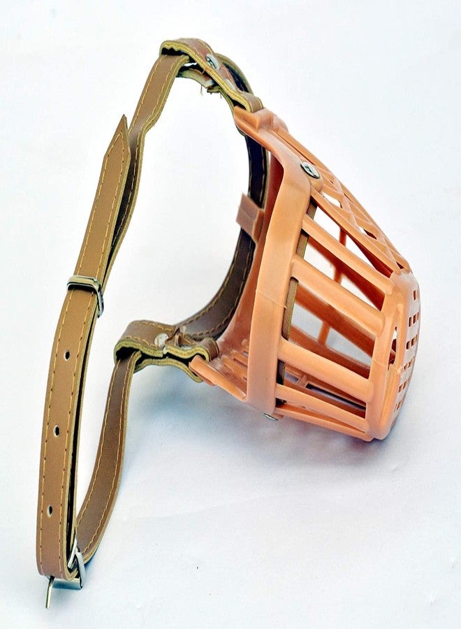 Pups&Pets Adjustable Muzzle Cum Mouth Cover/Basket Cage Collar for Dog (Beige, Size-3), Small - Image 2